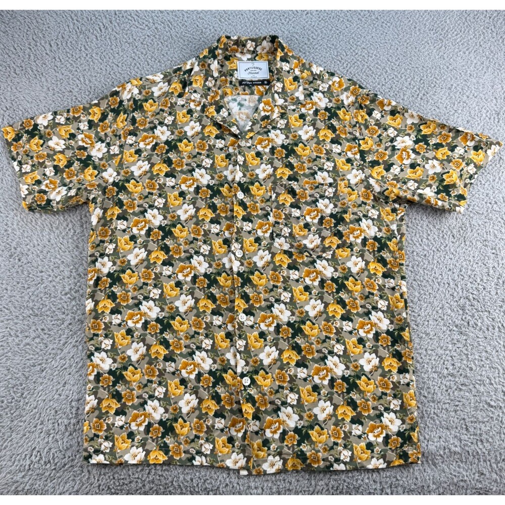 Portuguese Flannel Floral Shirt Mens Medium Old Style Wisdom Thin Loop Collar